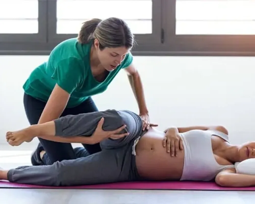 A prenatal physical therapy evaluation in progress at Zone Physical Therapy in Greer, SC